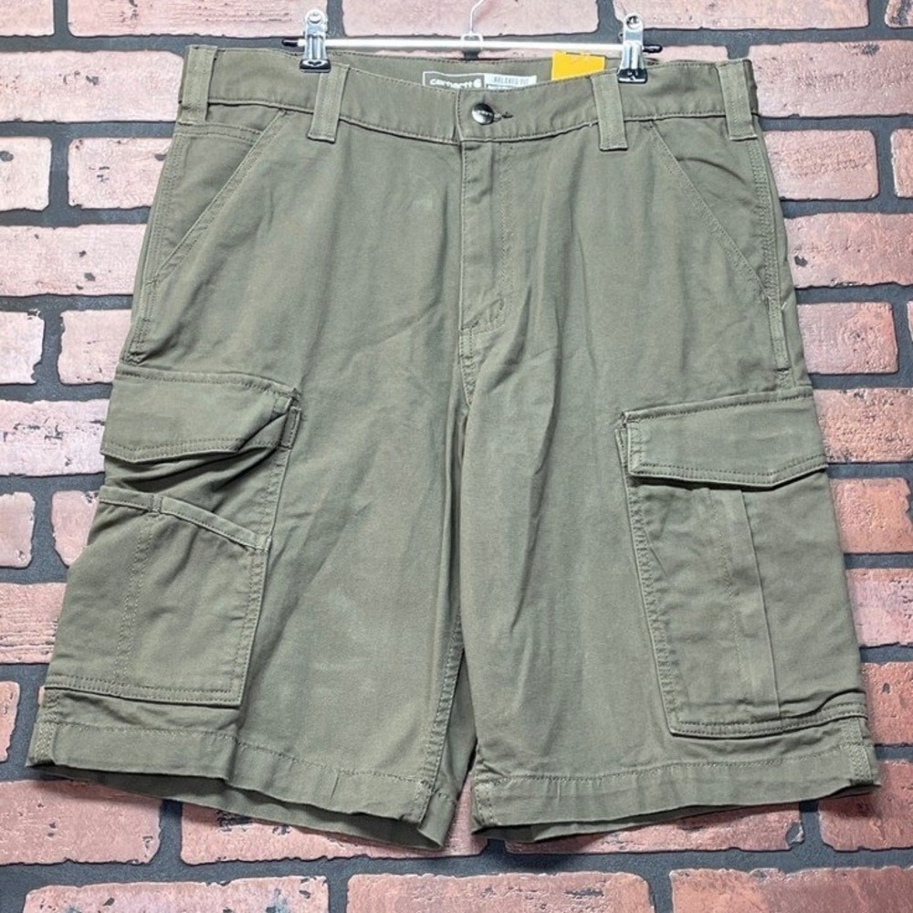 Carhartt Men's 32 Dark Green Canvas Rugged Flex Relaxed Fit‎ Cargo Shorts NWT